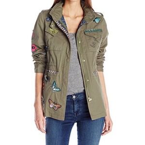 Desigual Womens Taque Military Utility Jacket Butterfly Embroidery Army Green 2X